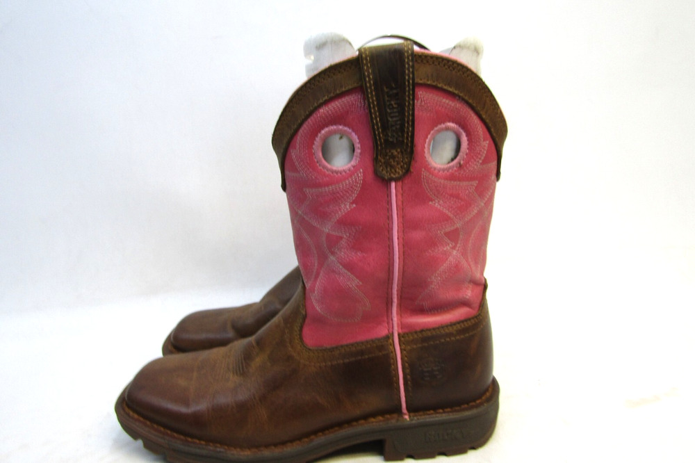 Rocky Kids Youth Size 4 M Pink Brown Leather Buckaroo Cowboy Boots